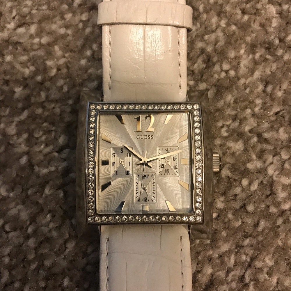 Beautiful Guess watch with white leather band